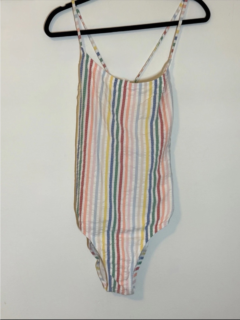 J.Crew Swimsuit rainbow stripe strappy back seersucker material Women’s 16 - Picture 5 of 14
